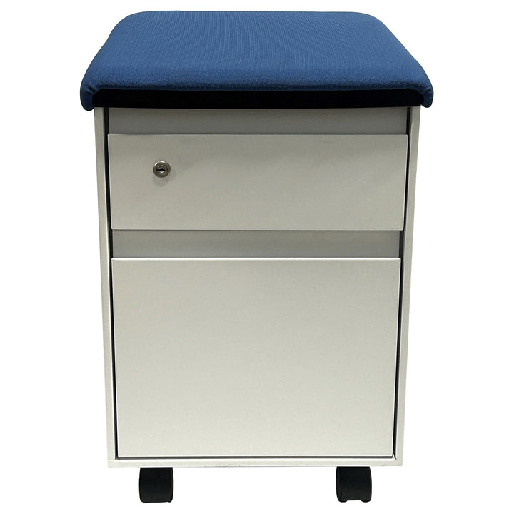 Steelcase 2-Drawer Mobile Pedestal with Cushion, Blue & White - Preowned