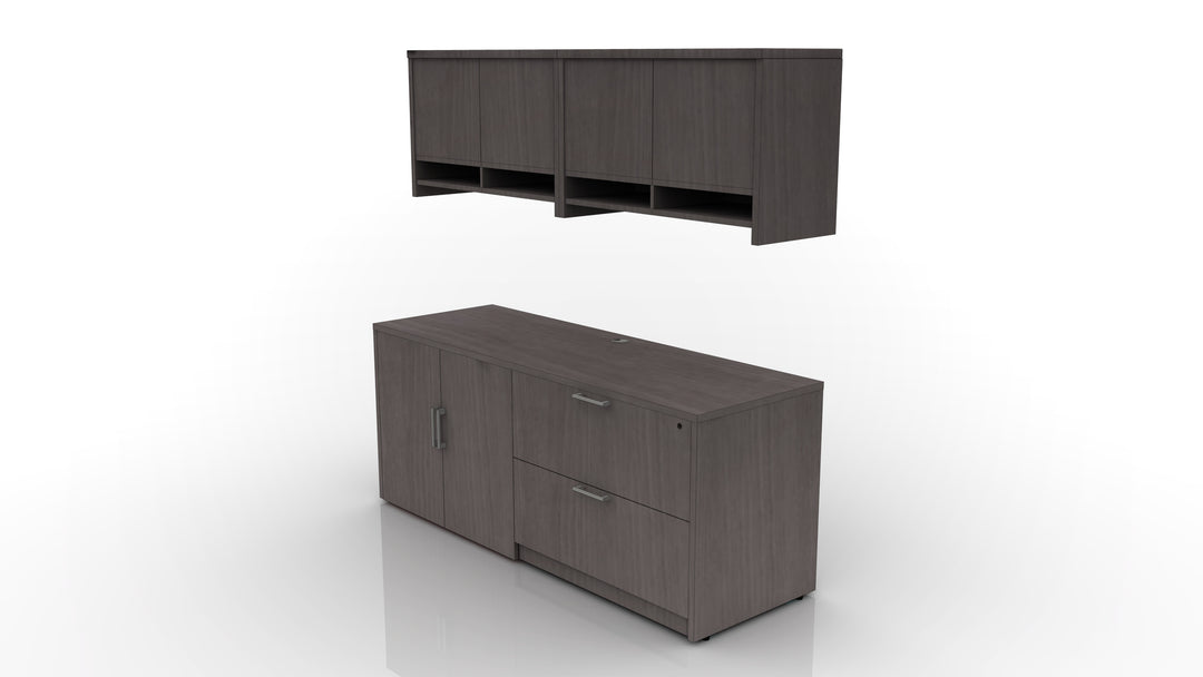 Pivit Storage Credenza Bundle with Overhead Cabinets - New