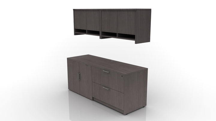 Pivit Storage Credenza Bundle with Overhead Cabinets - New