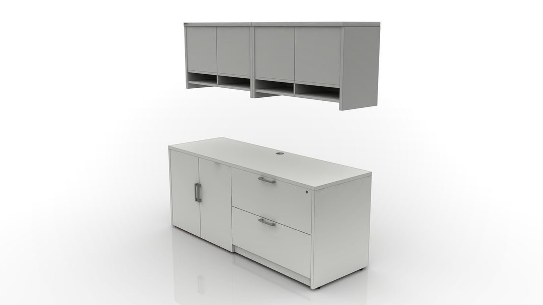 Pivit Storage Credenza Bundle with Overhead Cabinets - New