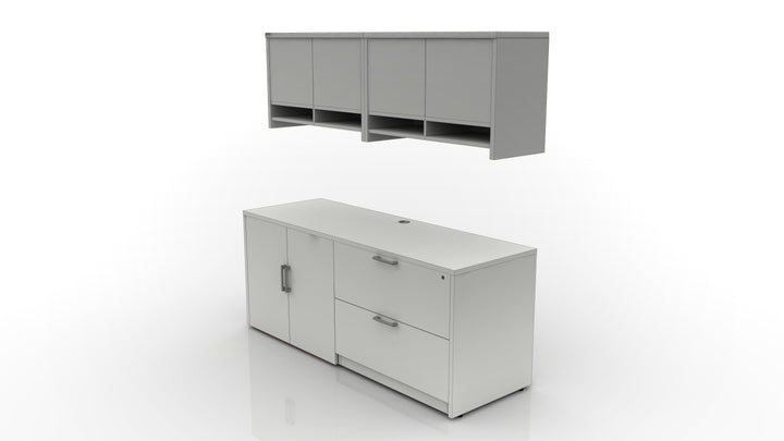 Pivit Storage Credenza Bundle with Overhead Cabinets - New