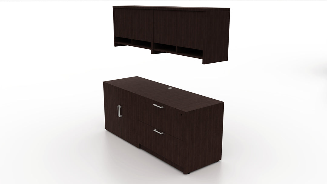 Pivit Storage Credenza Bundle with Overhead Cabinets - New