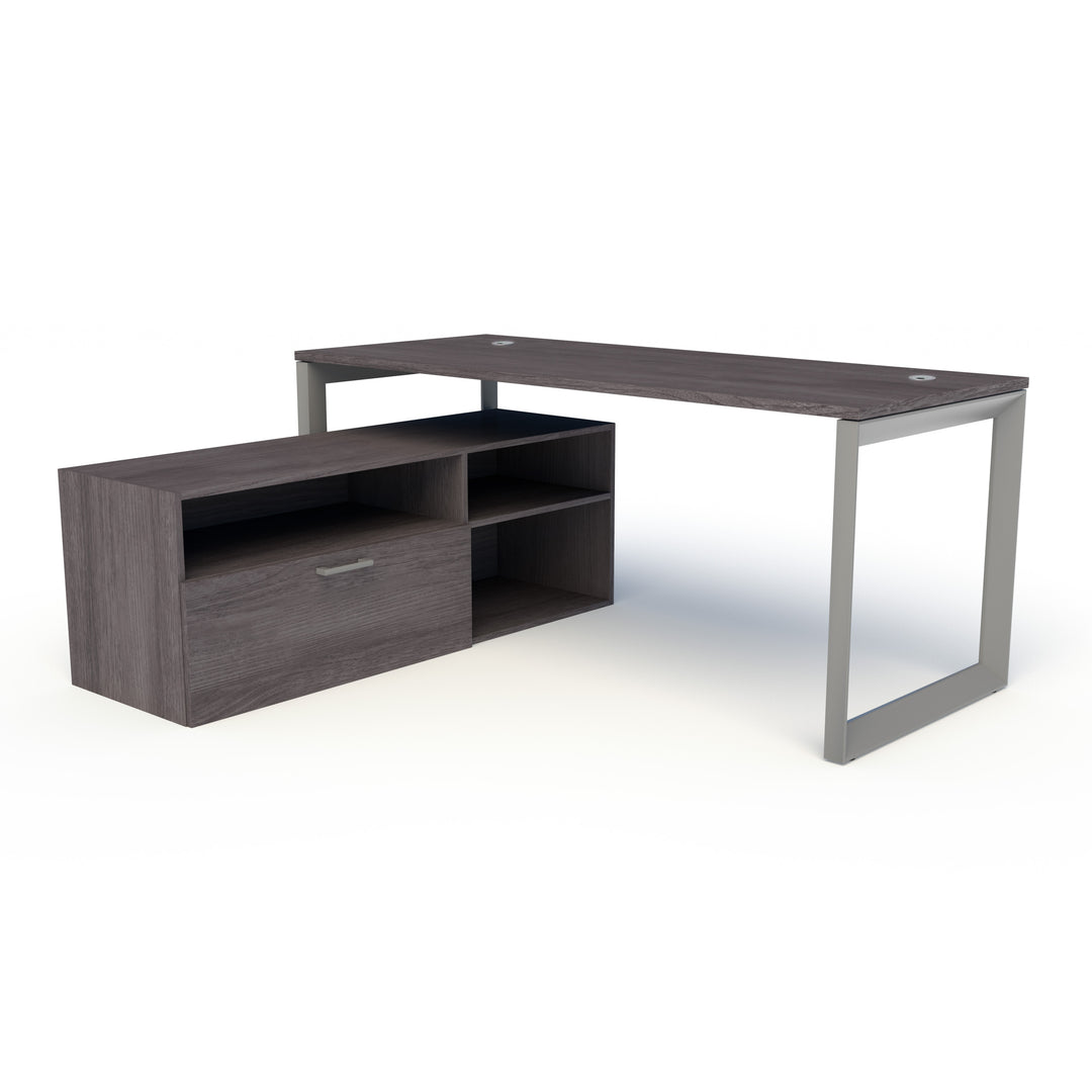 Compel Pivit Private Office Bundle, 66x30 Desk with Low Credenza, Grey Ash - New