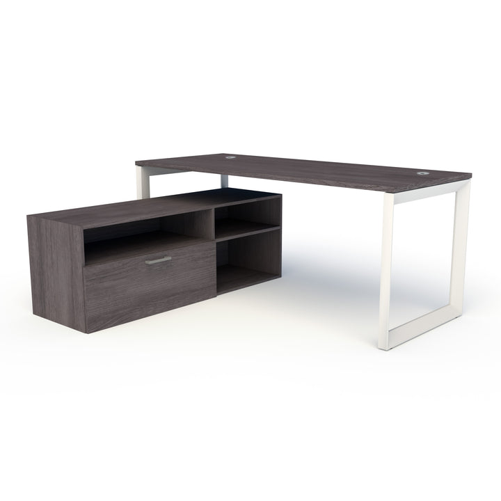 Compel Pivit Private Office Bundle, 66x30 Desk with Low Credenza, Grey Ash - New