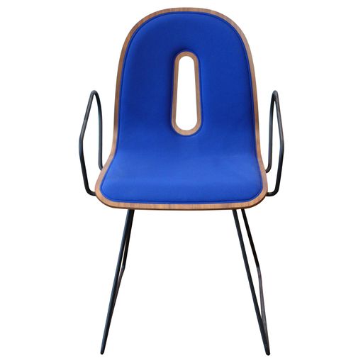 Jane Hamley Wells Gotham Woody SL-P-1, Armchair, Sled Base, Upholstered Blue - New CLOSEOUT
