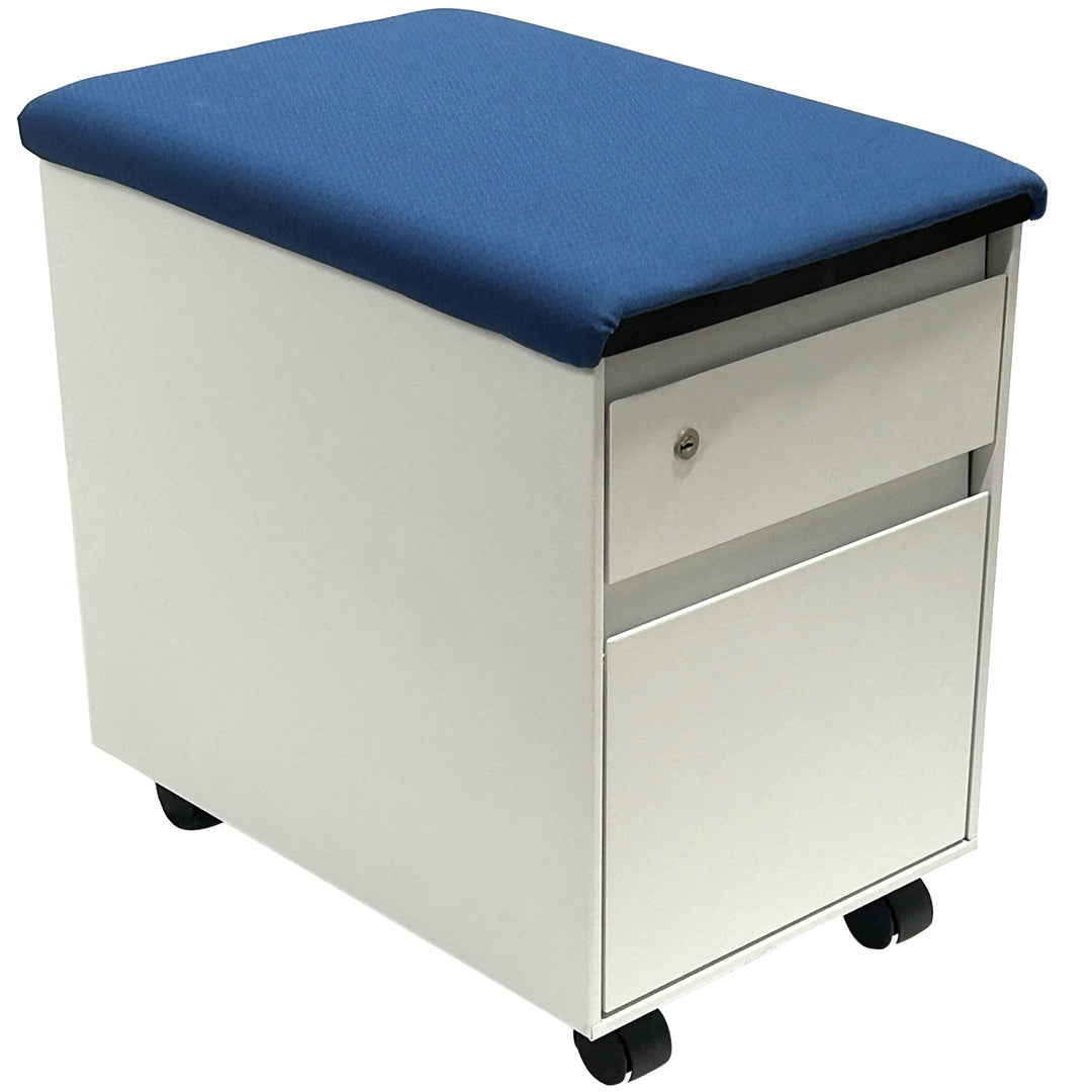 Steelcase 2-Drawer Mobile Pedestal with Cushion, Blue & White - Preowned