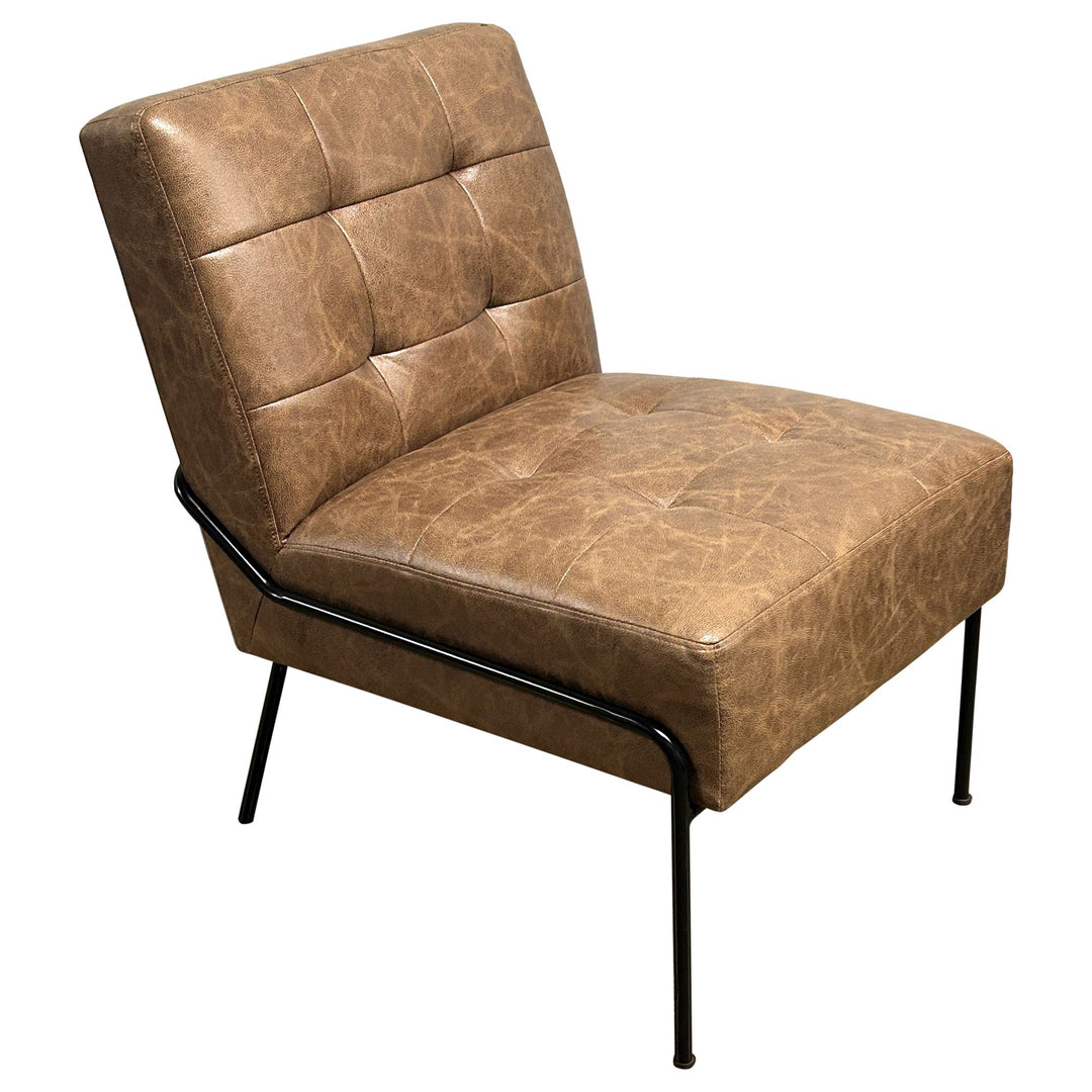 eLUXURY Armless Accent Lounge Chair, Brown Leather - Preowned