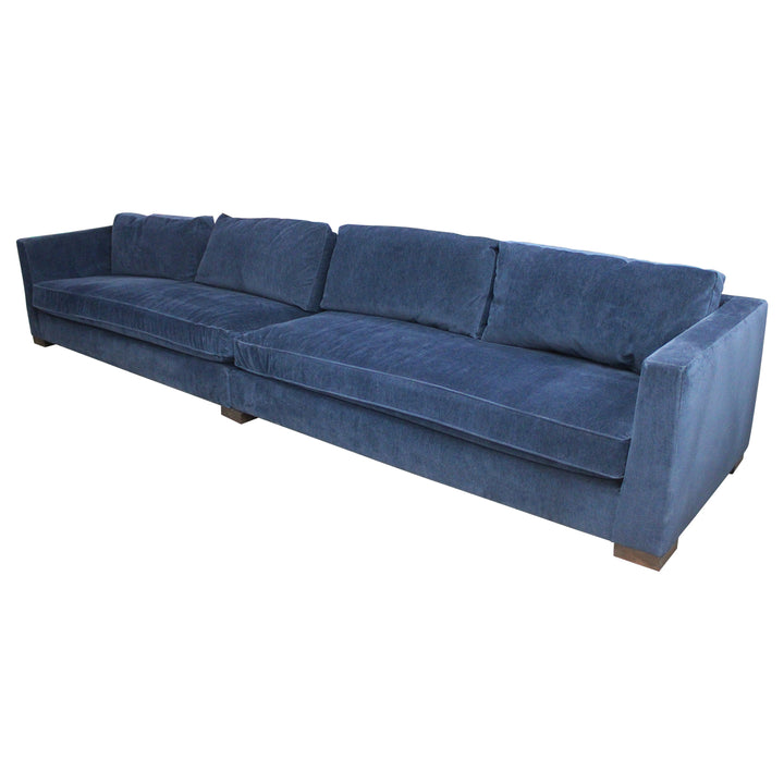 156" Velvet Sofa, Blue - Preowned