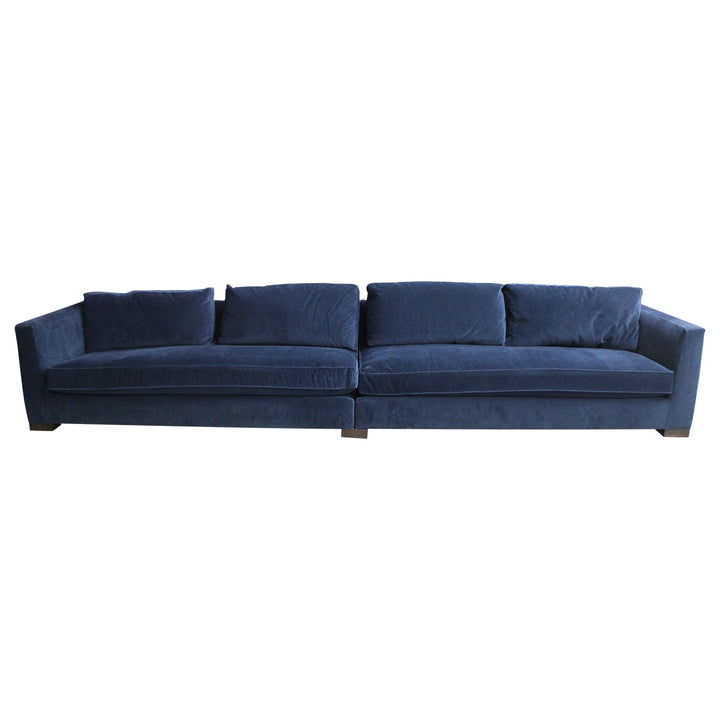 156" Velvet Sofa, Blue - Preowned