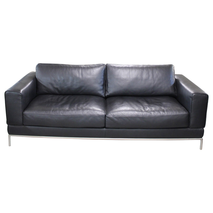 IKEA Arild Black Leather 3-Seater Couch - Preowned