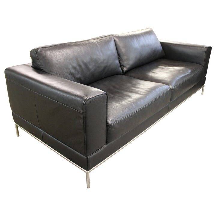 IKEA Arild Black Leather 3-Seater Couch - Preowned