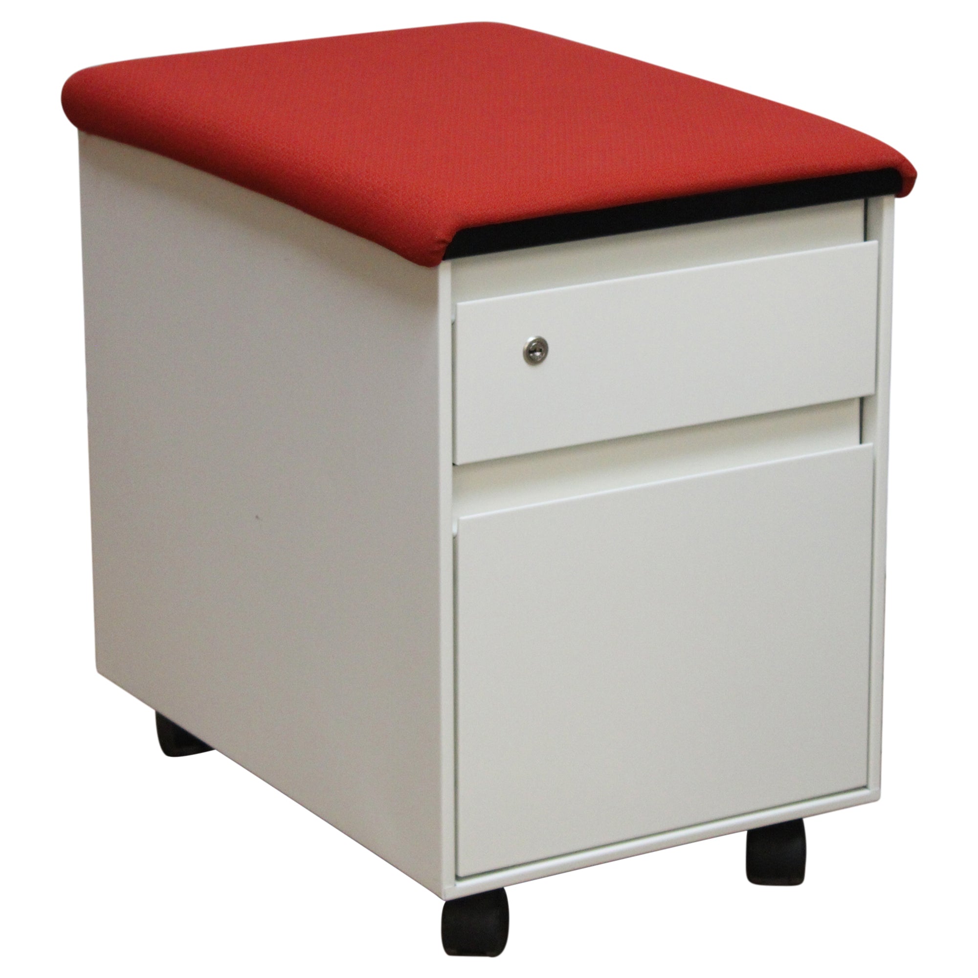 Steelcase 2-Drawer Mobile Pedestal with Cushion, White & Red - Preowned