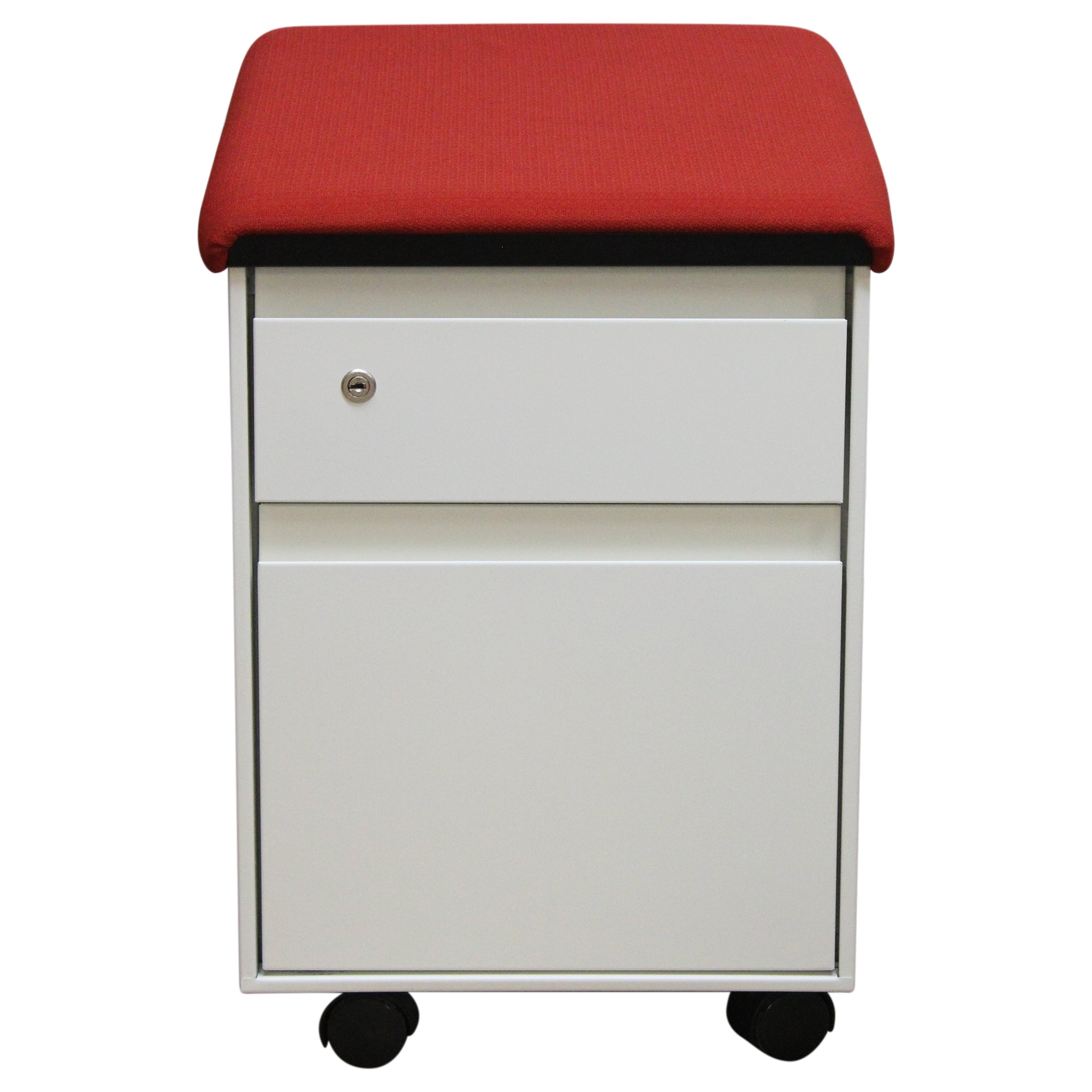 Steelcase 2-Drawer Mobile Pedestal with Cushion, White & Red - Preowned