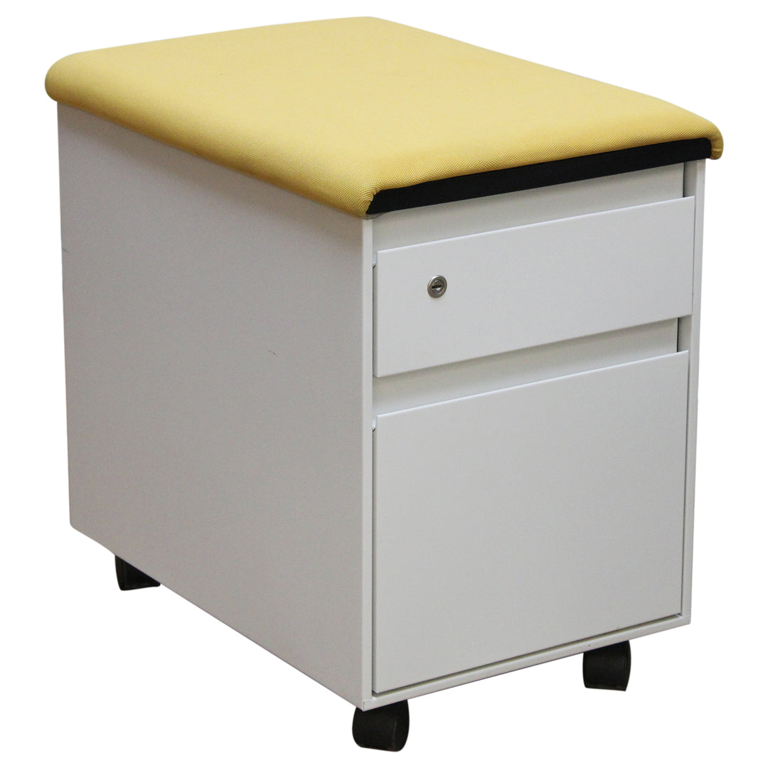 Steelcase 2-Drawer Mobile Pedestal with Cushion, White & Yellow - Preowned