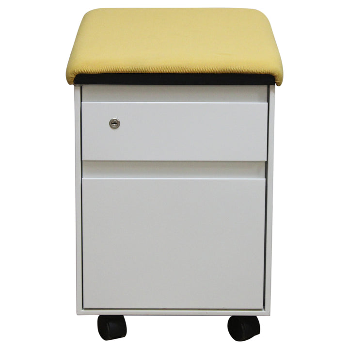 Steelcase 2-Drawer Mobile Pedestal with Cushion, White & Yellow - Preowned