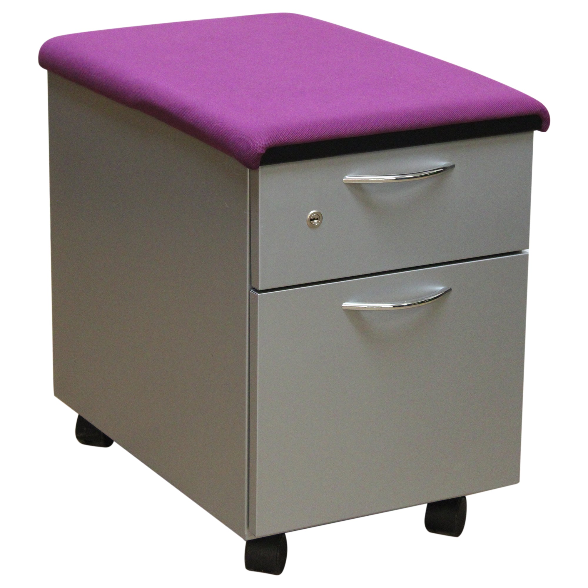 Steelcase 2-Drawer Mobile Pedestal with Cushion, Grey & Purple - Preowned