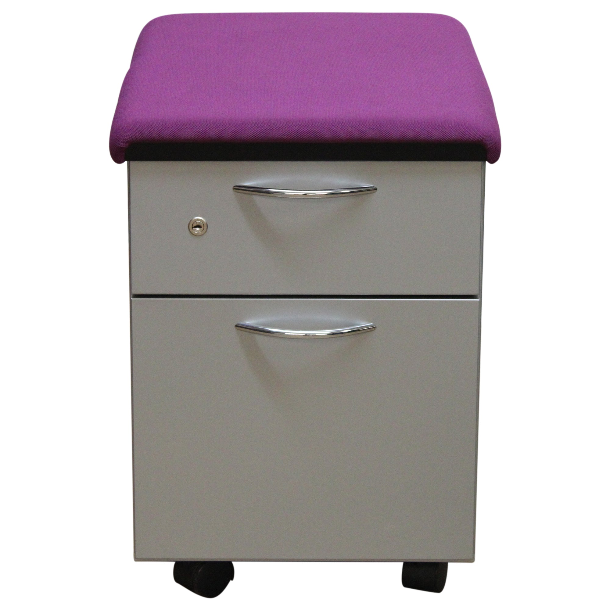 Steelcase 2-Drawer Mobile Pedestal with Cushion, Grey & Purple - Preowned