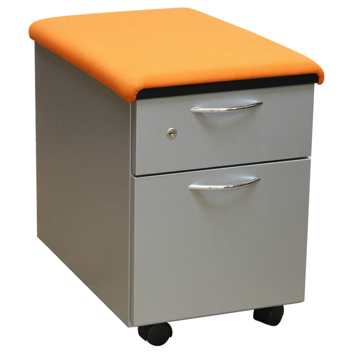 Steelcase 2-Drawer Mobile Pedestal with Cushion, Grey & Orange - Preowned