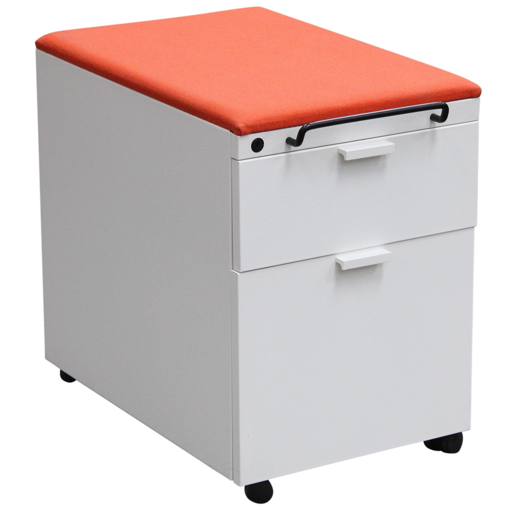 Knoll 2-Drawer Mobile Pedestal with Cushion, White & Red-Orange - Preowned