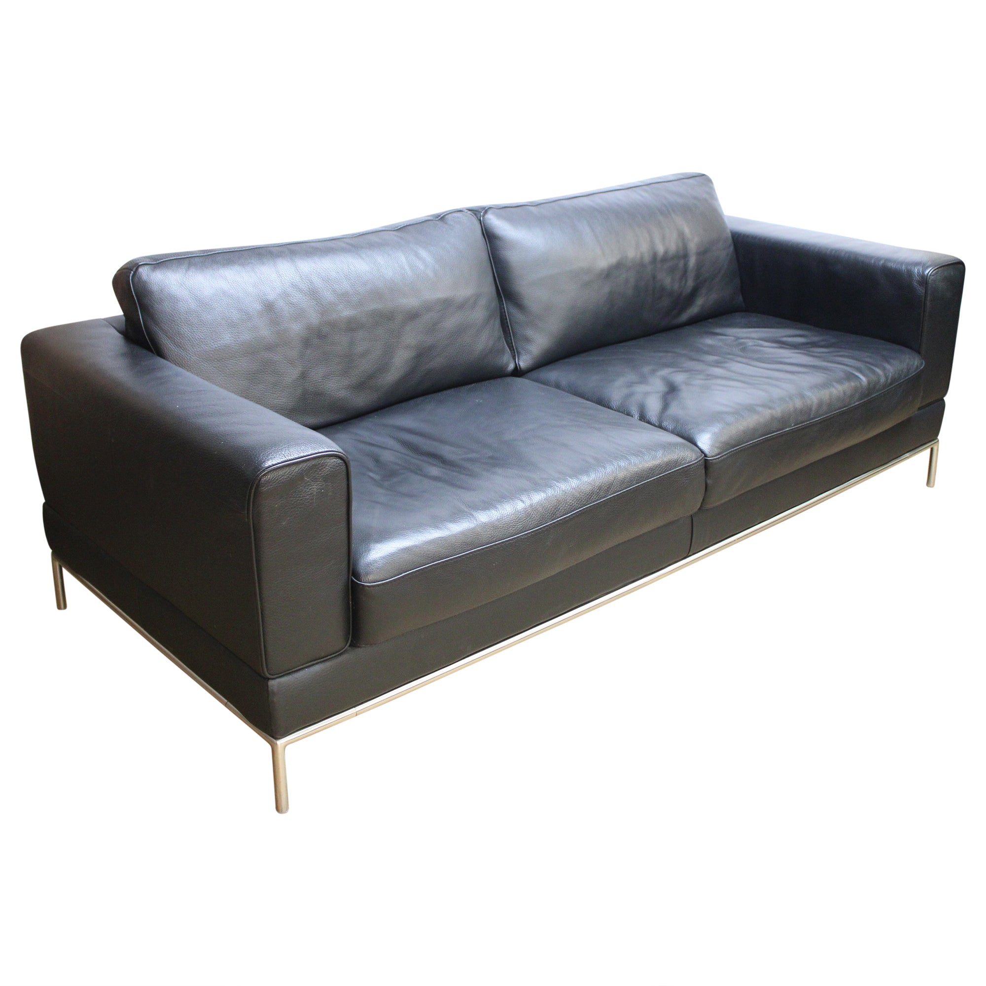 Leather Lounge Sofa, Black - Preowned