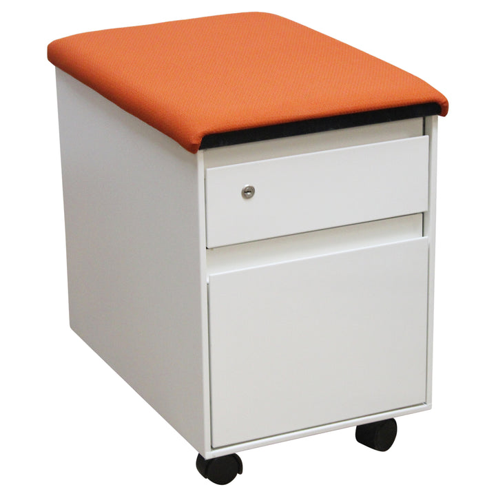 Steelcase 2-Drawer Mobile Pedestal with Cushion, Orange & White - Preowned
