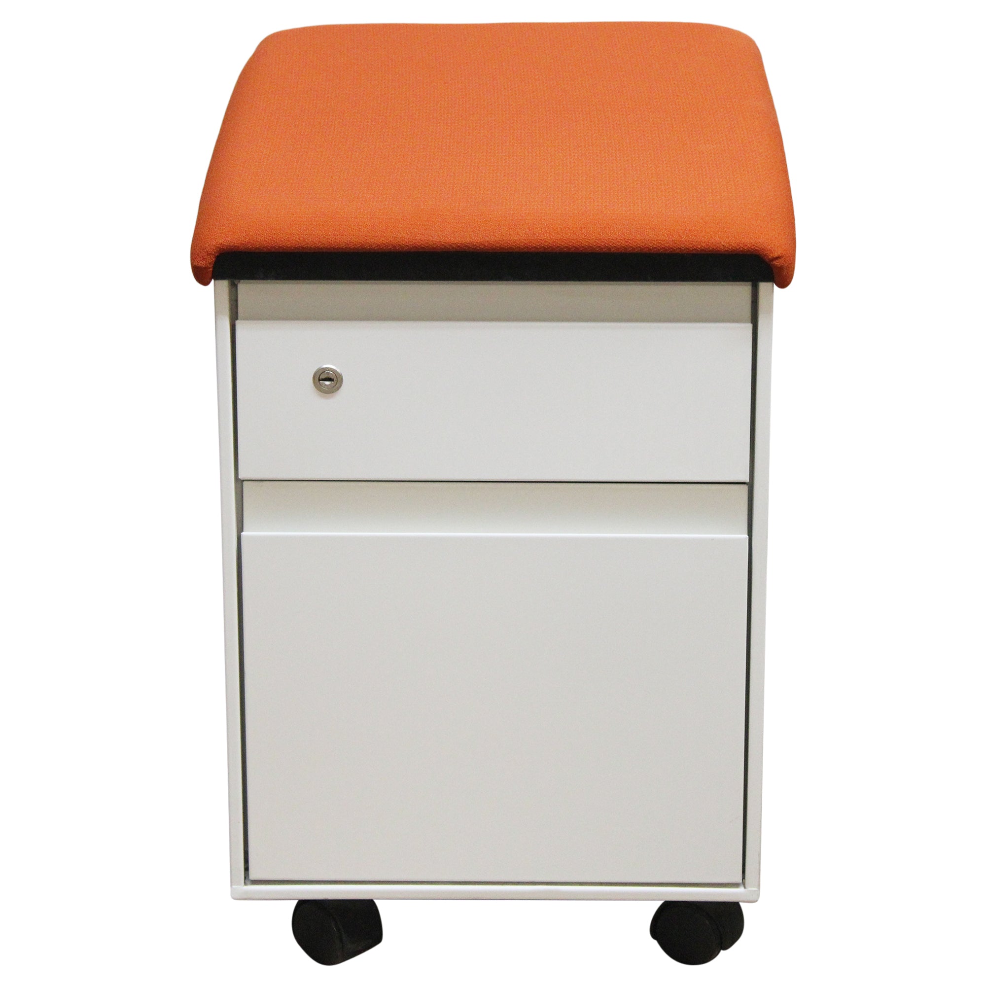Steelcase 2-Drawer Mobile Pedestal with Cushion, Orange & White - Preowned